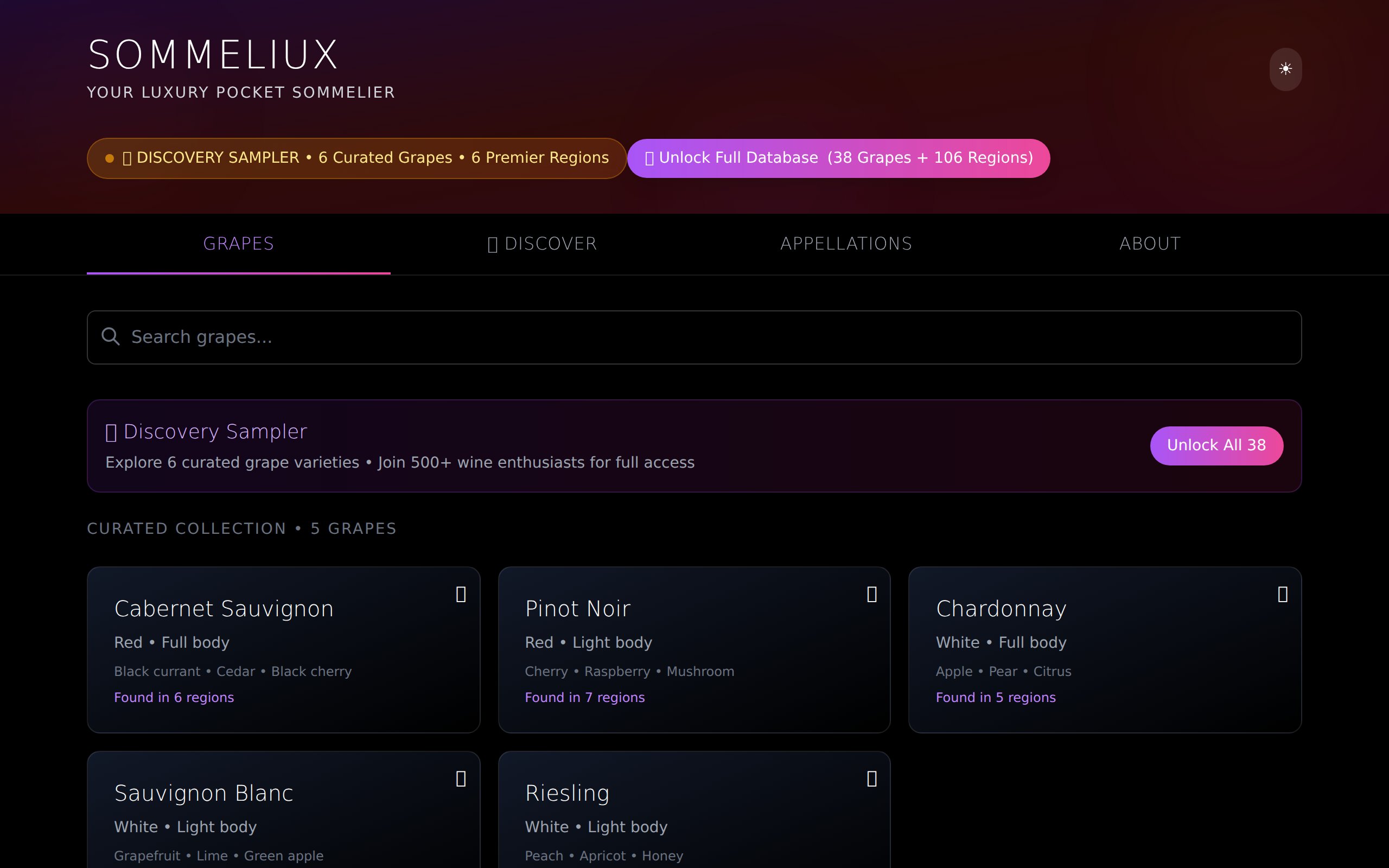 Screenshot of Sommeliux — Wine Intelligence
